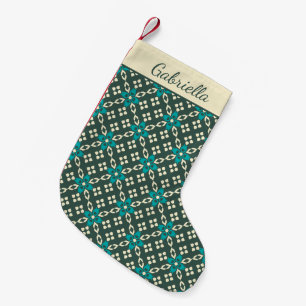 Verziertes Retro-Muster Smaragdgrün Personalisiert Kleiner Weihnachtsstrumpf