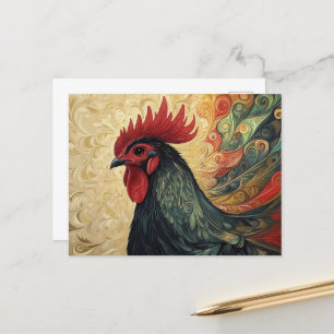 Verziertes Rooster-Portrait Postkarte