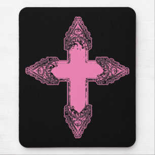 Verziertes rosa Gothic Cross Mousepad