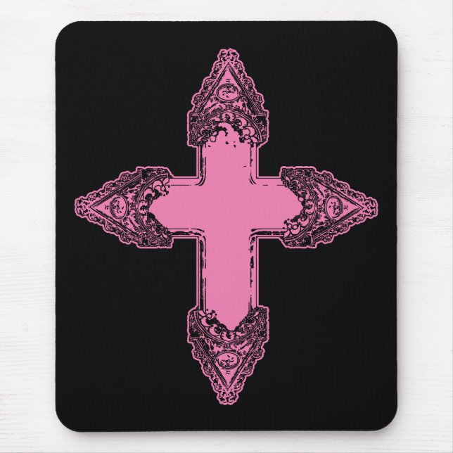 Verziertes rosa Gothic Cross Mousepad (Vorne)