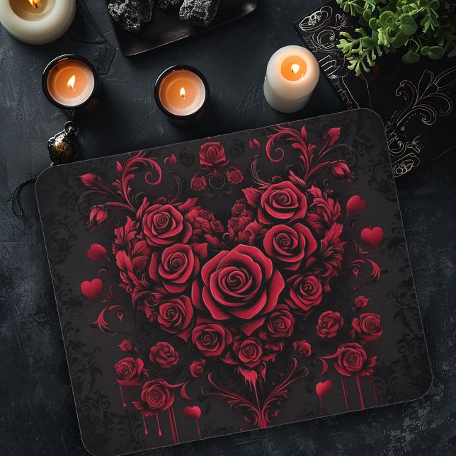 Verziertes Rose Herz auf Damask Gothic Mousepad (Von Creator hochgeladen)
