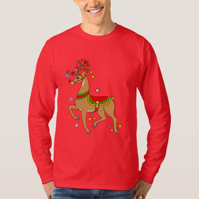 Verziertes Rot-Nase Ren am Weihnachten T-Shirt (Vorderseite)