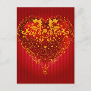 Verziertes Rotes Herz Postkarte
