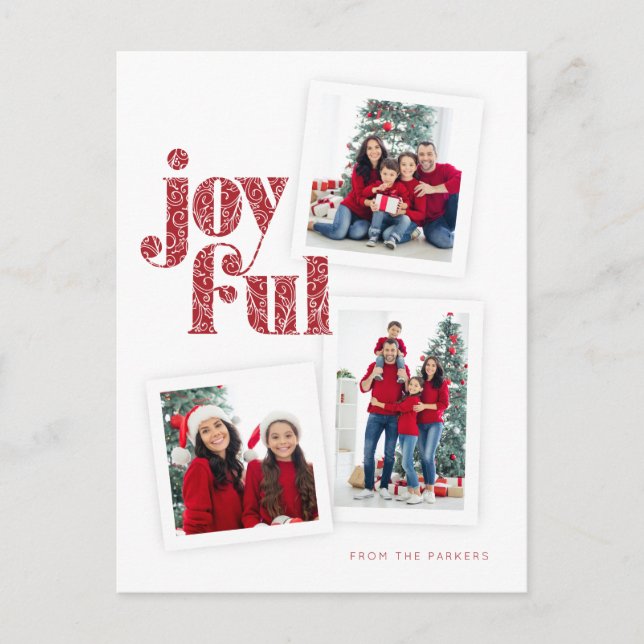 Verziertes Rotes Joyful Foto Collage Weihnachten/F Postkarte (Vorderseite)