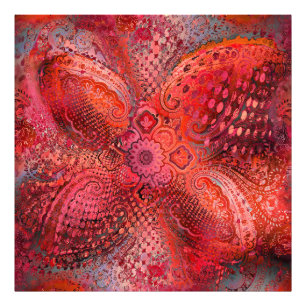 Verziertes rotes symmetrisches Paisleymuster Fotodruck