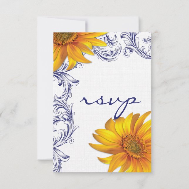 Verziertes Royal Blue and Yellow Sunflown UAWG RSVP Karte (Vorderseite)