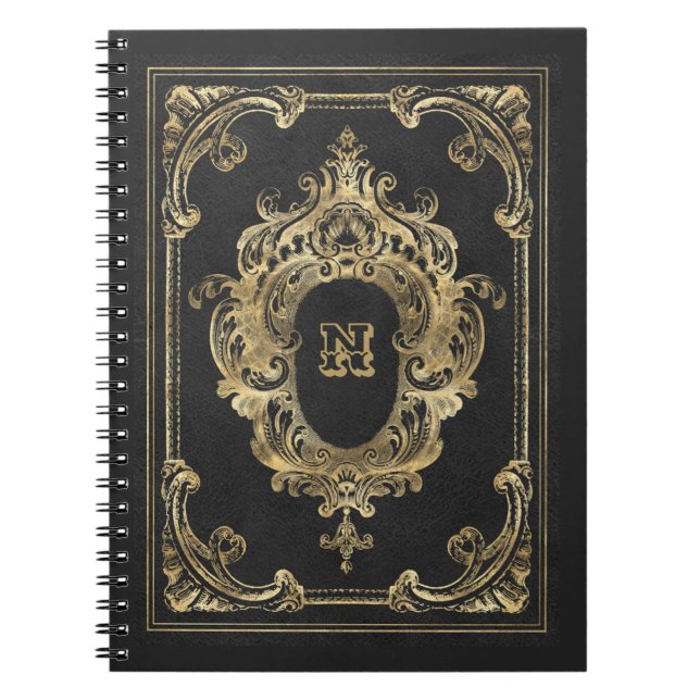 Verziertes Schwarz/Gold-Frame-Notebook Notizblock (Vorderseite)