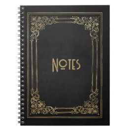 Verziertes Schwarz/Gold-Frame-Notebook Notizblock