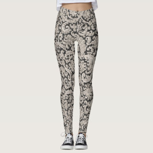 Verziertes Schwarz-Weiß-Blumen-Spitzenmuster Leggings