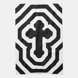 Verziertes Schwarz-Weiß-Kreuz mit konzentrischen S Handtuch