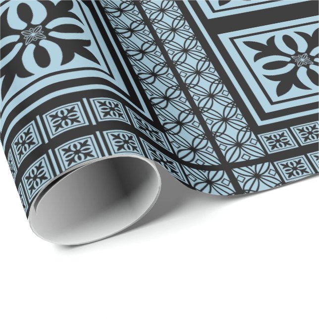Verziertes schwarzes Blumenmuster - kundenspezifis Geschenkpapier (Rolleneckpunkt)