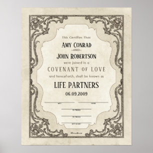 Verziertes Scroll Border Wedding Certificate Poster