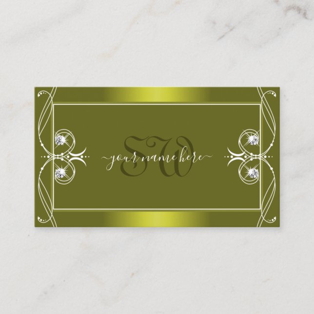 Verziertes Senf-Gelb-Sparkling-Karo-Monogramm Visitenkarte (Vorderseite)