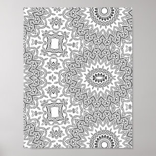 Verziertes Sonnenstrahlen-Mandala-Muster Malvorlag Poster