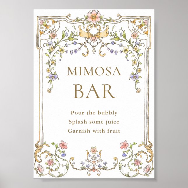 Verziertes Viktorianisches Grace Floral Mimosa Bar Poster (Vorne)