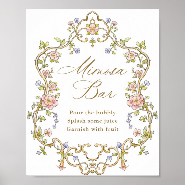 Verziertes Viktorianisches Grace Floral Mimosa Bar Poster (Vorne)