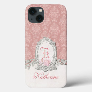 Verziertes Vintag rosa Damast Floral Monogramm title_seo2