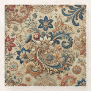 Verziertes Vintages Blumenmuster 2 Glasuntersetzer