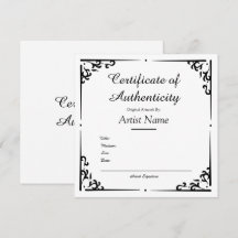 Verziertes Vintages Echtheitszeugnis für Kunst