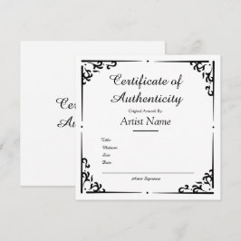 Verziertes Vintages Echtheitszeugnis für Kunst