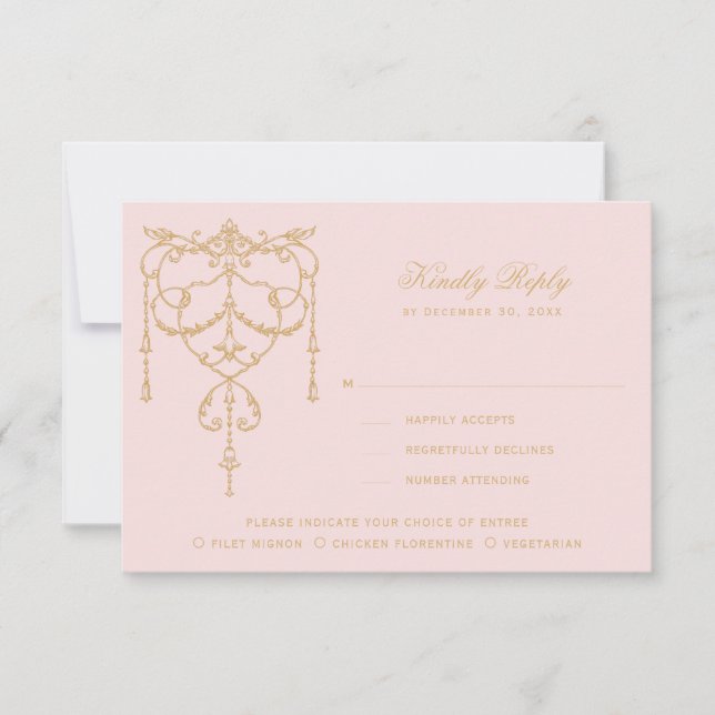 Verziertes Vintages Rosa Paris RSVP Karte (Vorderseite)