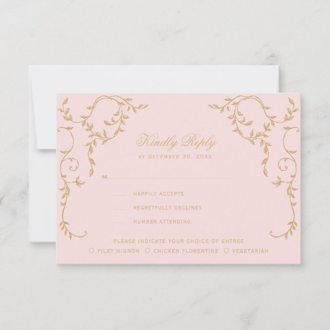 Verziertes Vintages Rosa Paris RSVP Karte (Vorderseite)