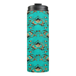 Verziertes Vintages Türkis und Goldpfau Thermosbecher