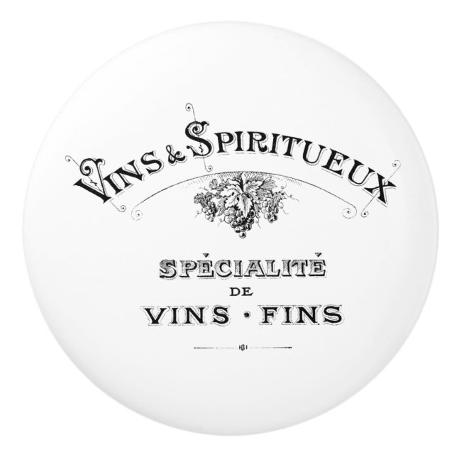 Verziertes Vintages Weinetikett Keramikknauf (Vorderseite)