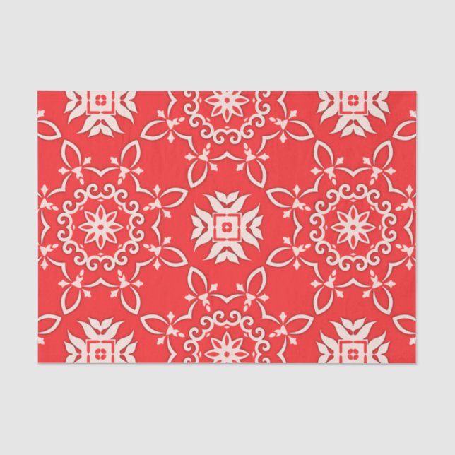 Verziertes Weihnachtsmuster in Rot und Weiß Seidenpapier (Vorderseite)