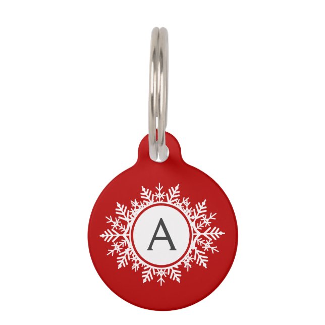 Verziertes White Snowflake Monogramm auf festliche Tiermarke (Vorderseite)