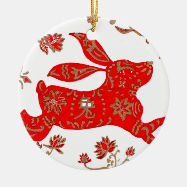 Verzierung, chinesisches Jahr des Kaninchens Keramik Ornament (Vorne)