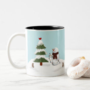 Verzierung der Baumsnowman-Tasse Zweifarbige Tasse