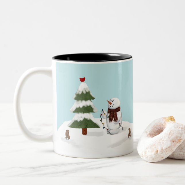 Verzierung der Baumsnowman-Tasse Zweifarbige Tasse (Mit Donut)