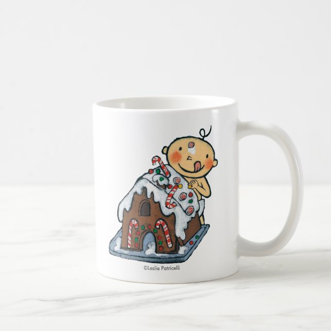 Verzierung eines Lebkuchen-Hauses für Weihnachten Kaffeetasse (Rechts)