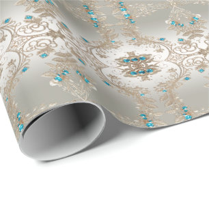 Verzierung Gold Blaue Steine Verpackungspapier Geschenkpapier