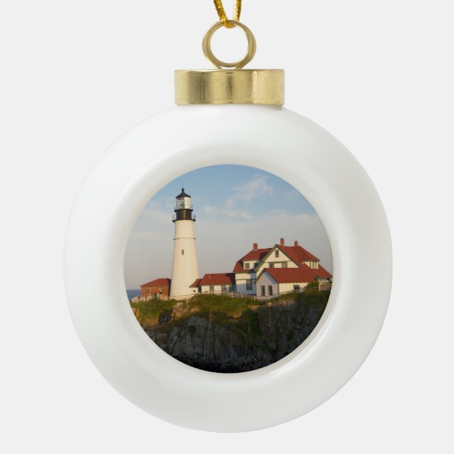 Verzierung Leuchtturm-Portlands Maine Keramik Kugel-Ornament (Vorderseite)
