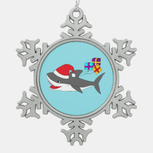 Verzierung mit einem niedlichen Feiertagshaifisch Schneeflocken Zinn-Ornament