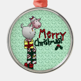 Verzierung, niedliche Ziege u. Geschenk-Cartoon Silbernes Ornament