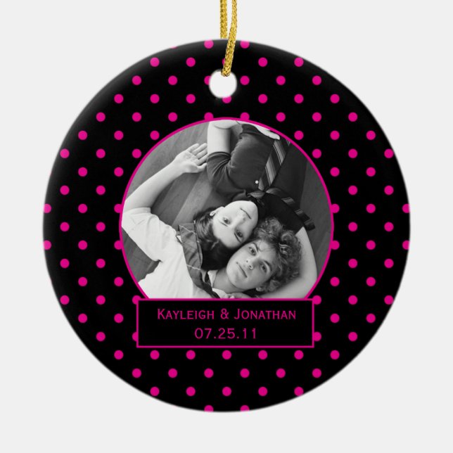 Verzierung rosa und schwarze Tupfen, die Keepsa Keramikornament (Vorne)