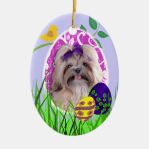 Verzierung Shih Tzu Ostern Keramik Ornament