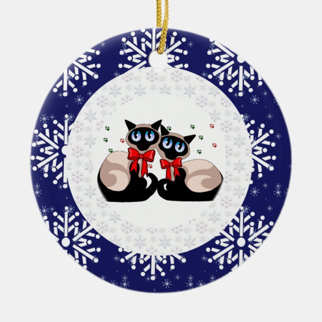 Verzierung - siamesische Weihnachtskatzen Keramik Ornament (Vorne)