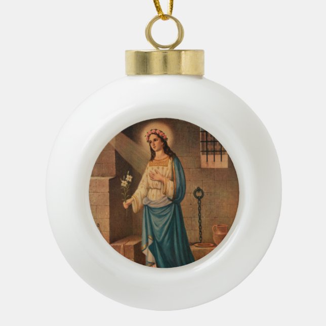 Verzierung St. Philomena Weihnachts Keramik Kugel-Ornament (Vorderseite)