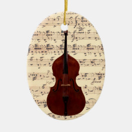 Verzierung - voller Kontrabass mit Noten Keramik Ornament