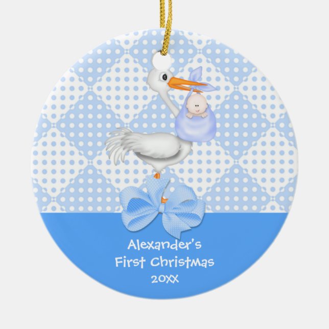 Verzierungs-Baby-Storch des Babys erster Keramikornament (Vorne)