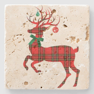 Verzierungs-Geweihe des Weihnachtskarierte Ren-w! Steinuntersetzer