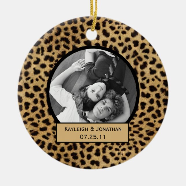 Verzierungs-Leopard-Druck-Hochzeits-Andenken Keramikornament (Vorne)