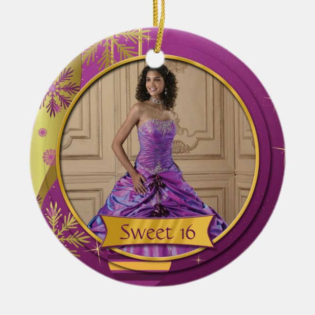 Verzierungs-lila Goldbonbon 16 Keramik Ornament (Vorne)