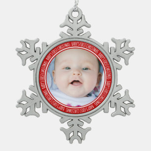 Verzierungs-Rot des kundenspezifischen Foto-Babys Schneeflocken Zinn-Ornament