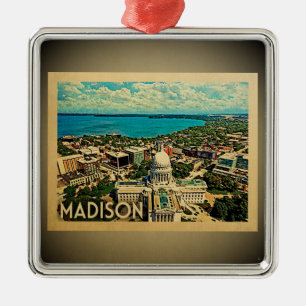Verzierungs-Vintage Reise Madisons Wisconsin Silbernes Ornament