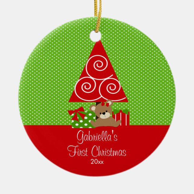 Verzierungs-Weihnachtsbaum des Babys erster Keramik Ornament (Vorne)